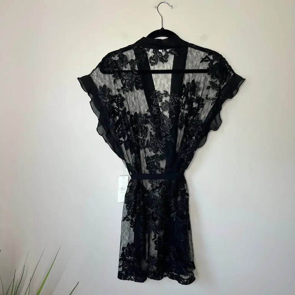 The Rya Charming‎ Cover Up NWT Embroidered Sequin Lace Chiffon Lingerie SZ XS/S